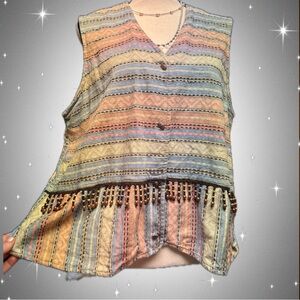 Vintage Beaded Fringe Woven Vest | Boho Hippie Festival Top 90s M/L/XL